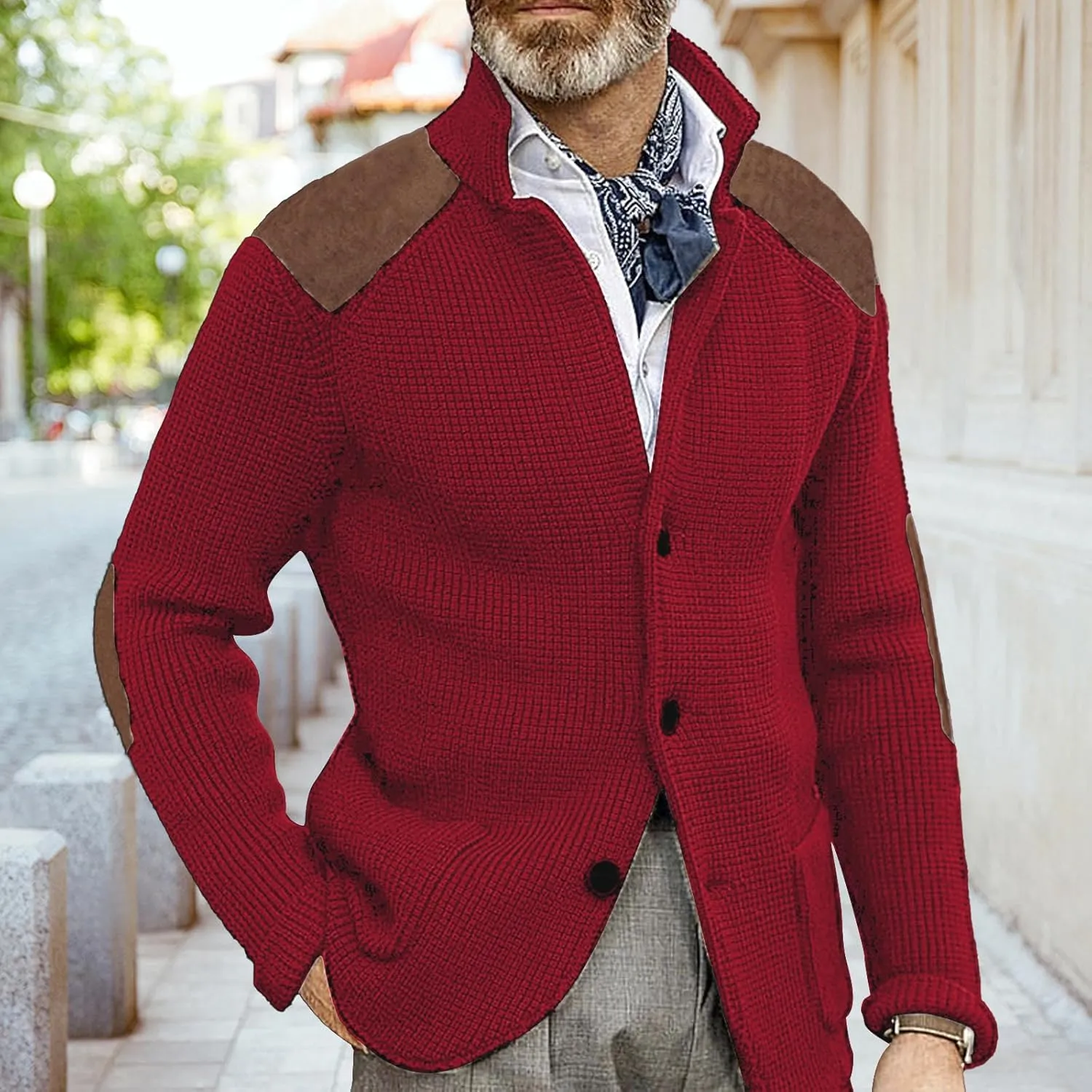 Cardigan Sweater for Mens Shawl Collar Button Down Knitted Sweaters Plus Size Elbow Fall Winter Chunky Jackets