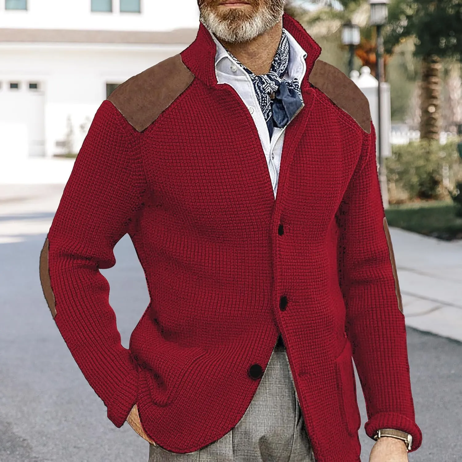 Cardigan Sweater for Mens Shawl Collar Button Down Knitted Sweaters Plus Size Elbow Fall Winter Chunky Jackets