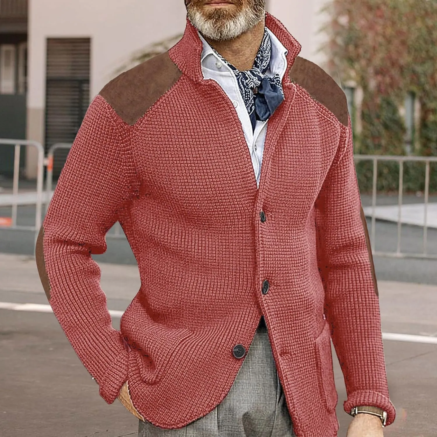 Cardigan Sweater for Mens Shawl Collar Button Down Knitted Sweaters Plus Size Elbow Fall Winter Chunky Jackets