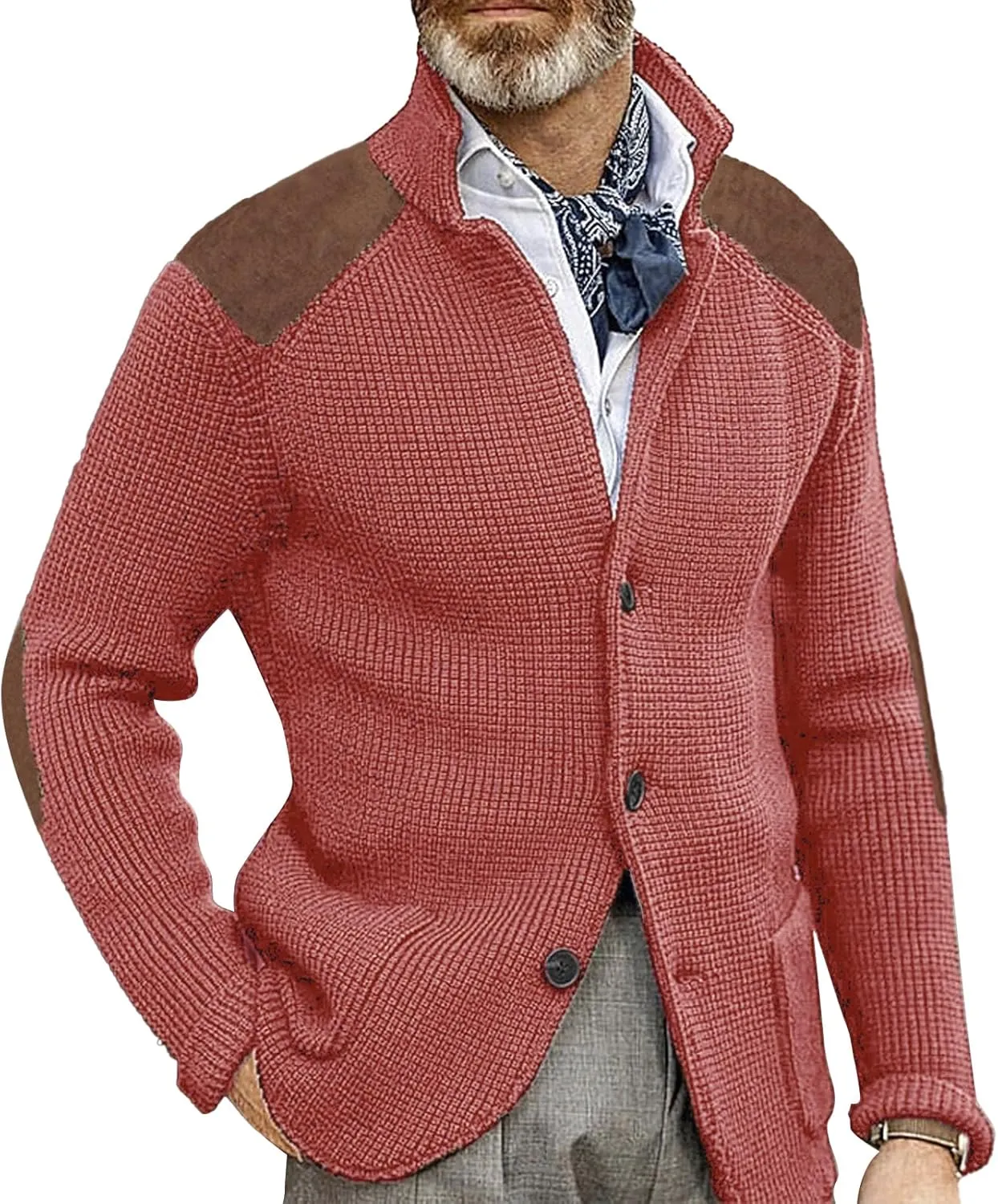 Cardigan Sweater for Mens Shawl Collar Button Down Knitted Sweaters Plus Size Elbow Fall Winter Chunky Jackets