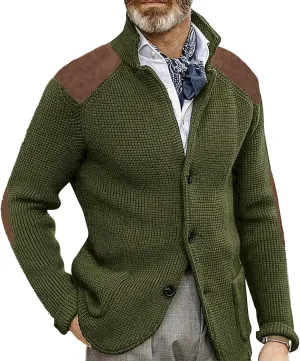 Cardigan Sweater for Mens Shawl Collar Button Down Knitted Sweaters Plus Size Elbow Fall Winter Chunky Jackets