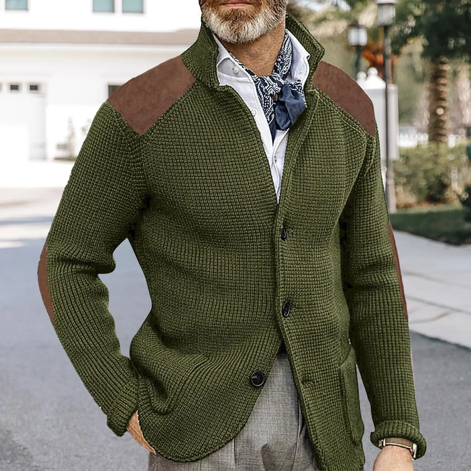 Cardigan Sweater for Mens Shawl Collar Button Down Knitted Sweaters Plus Size Elbow Fall Winter Chunky Jackets