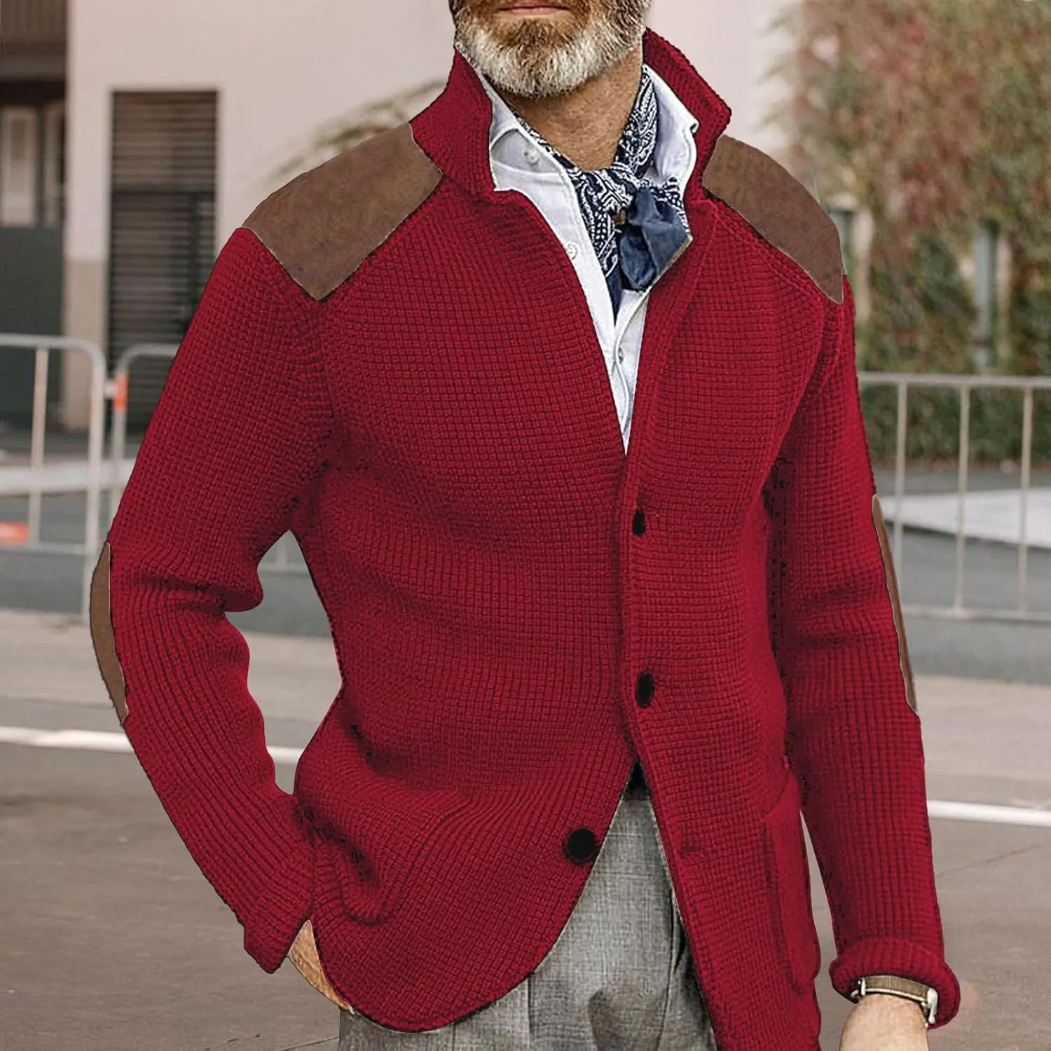 Cardigan Sweater for Mens Shawl Collar Button Down Knitted Sweaters Plus Size Elbow Fall Winter Chunky Jackets