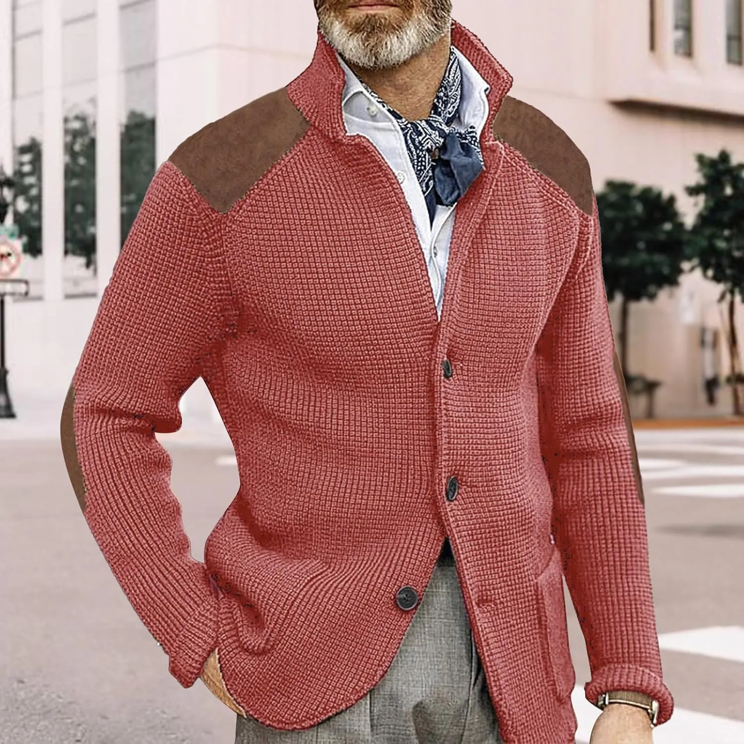 Cardigan Sweater for Mens Shawl Collar Button Down Knitted Sweaters Plus Size Elbow Fall Winter Chunky Jackets