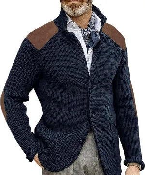 Cardigan Sweater for Mens Shawl Collar Button Down Knitted Sweaters Plus Size Elbow Fall Winter Chunky Jackets