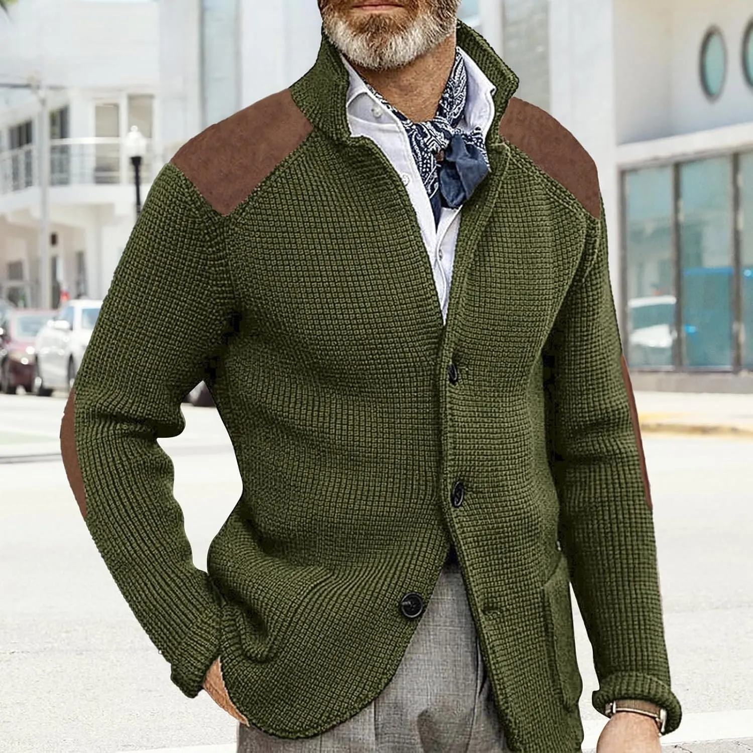 Cardigan Sweater for Mens Shawl Collar Button Down Knitted Sweaters Plus Size Elbow Fall Winter Chunky Jackets