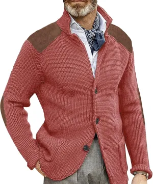 Cardigan Sweater for Mens Shawl Collar Button Down Knitted Sweaters Plus Size Elbow Fall Winter Chunky Jackets