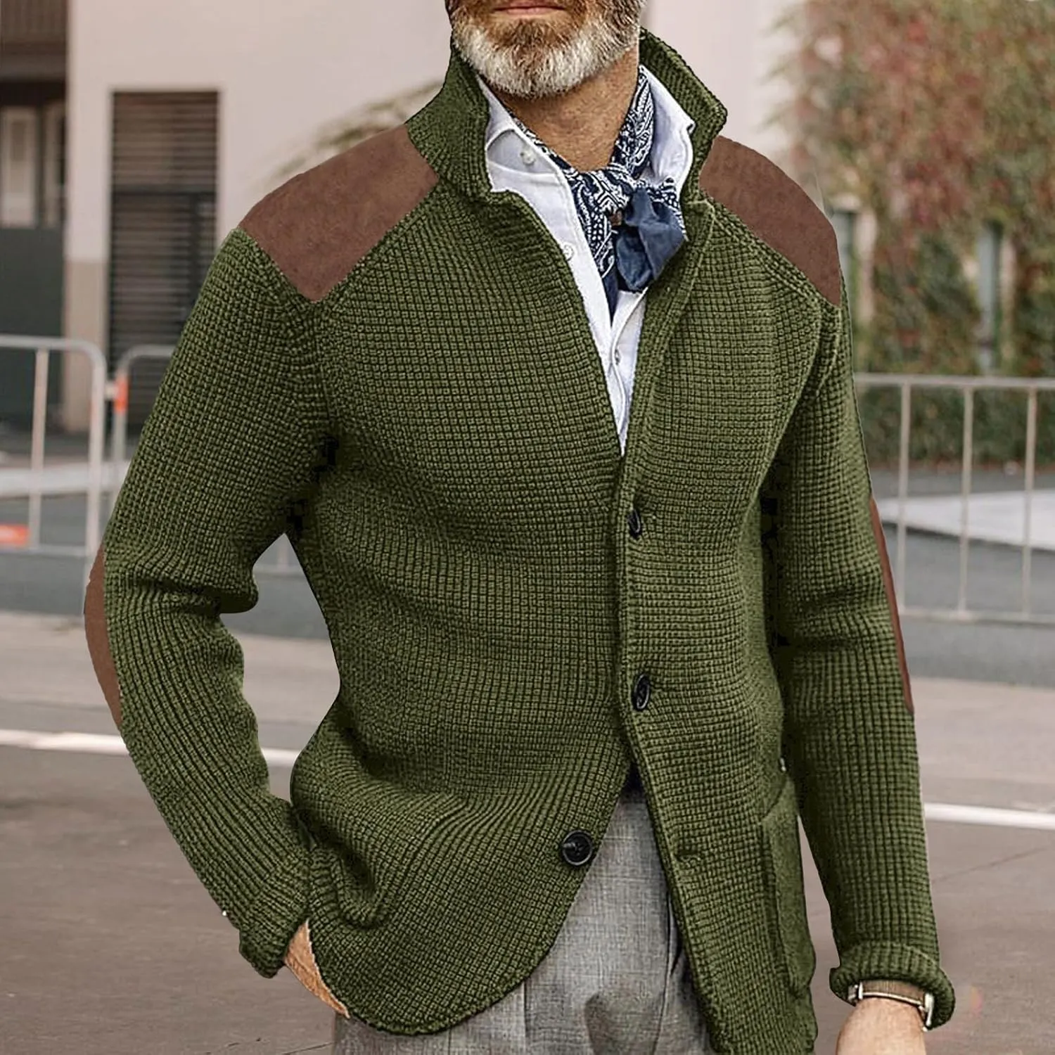 Cardigan Sweater for Mens Shawl Collar Button Down Knitted Sweaters Plus Size Elbow Fall Winter Chunky Jackets