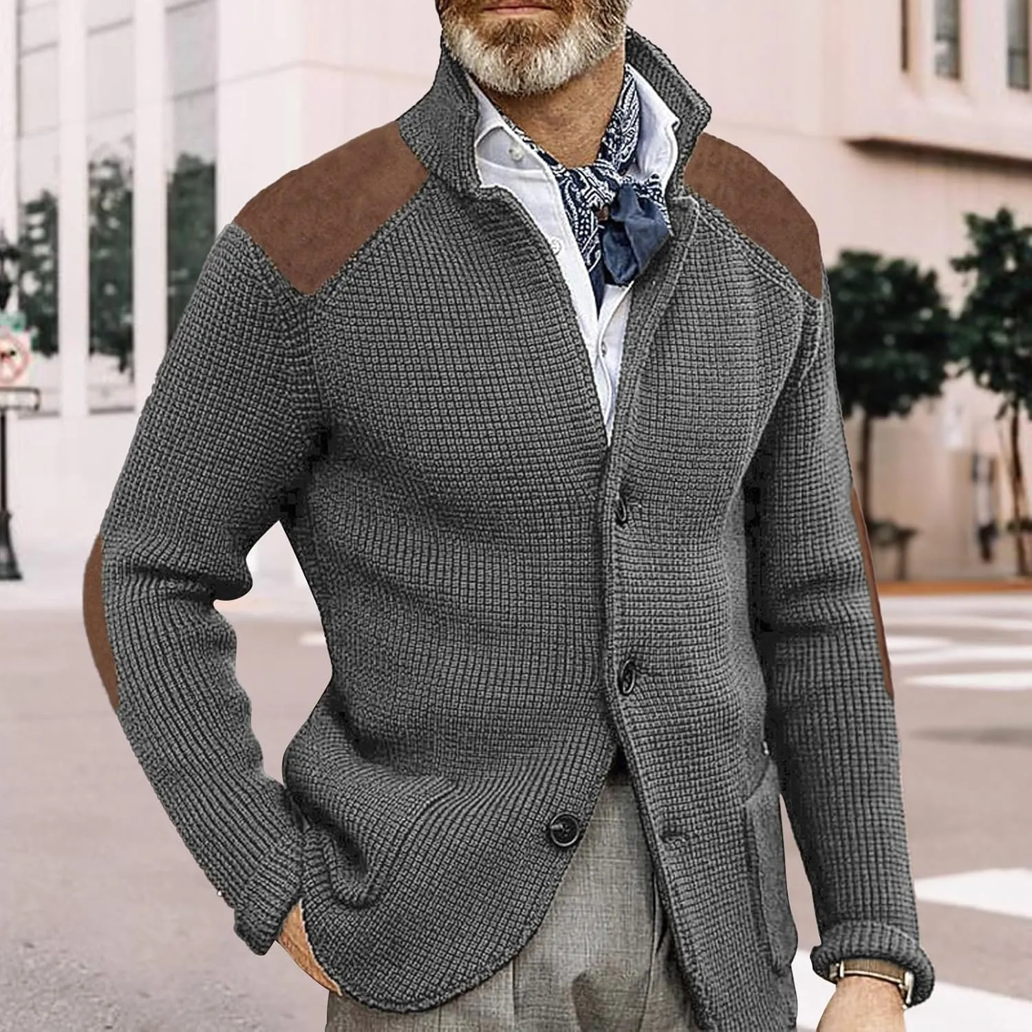 Cardigan Sweater for Mens Shawl Collar Button Down Knitted Sweaters Plus Size Elbow Fall Winter Chunky Jackets
