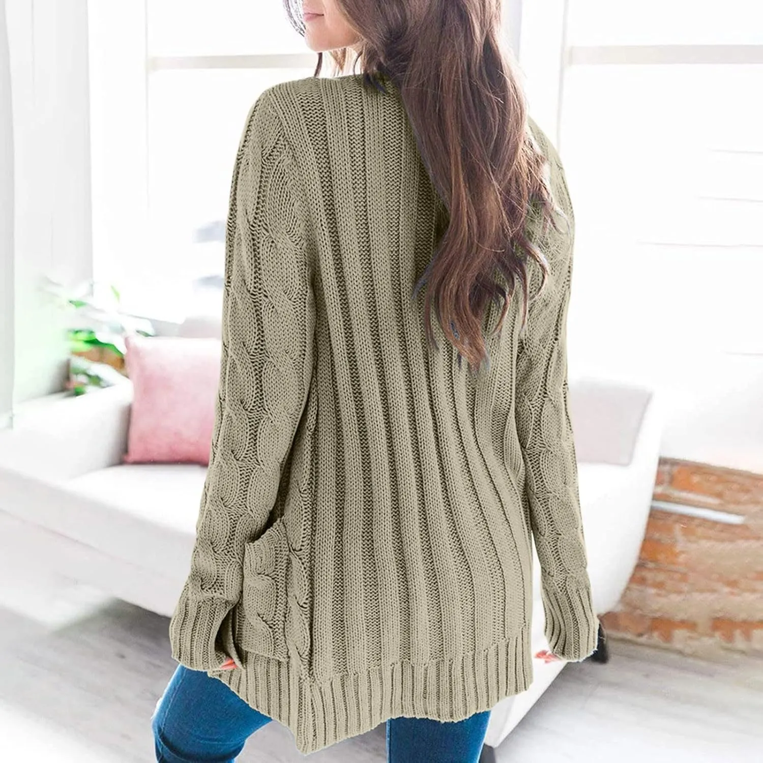 Cardigan Sweaters for Women 2024 Fall Button Down Open Front Cardigan Knit Chunky Sweater Outwear Coats with Pockets