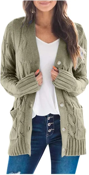 Cardigan Sweaters for Women 2024 Fall Button Down Open Front Cardigan Knit Chunky Sweater Outwear Coats with Pockets