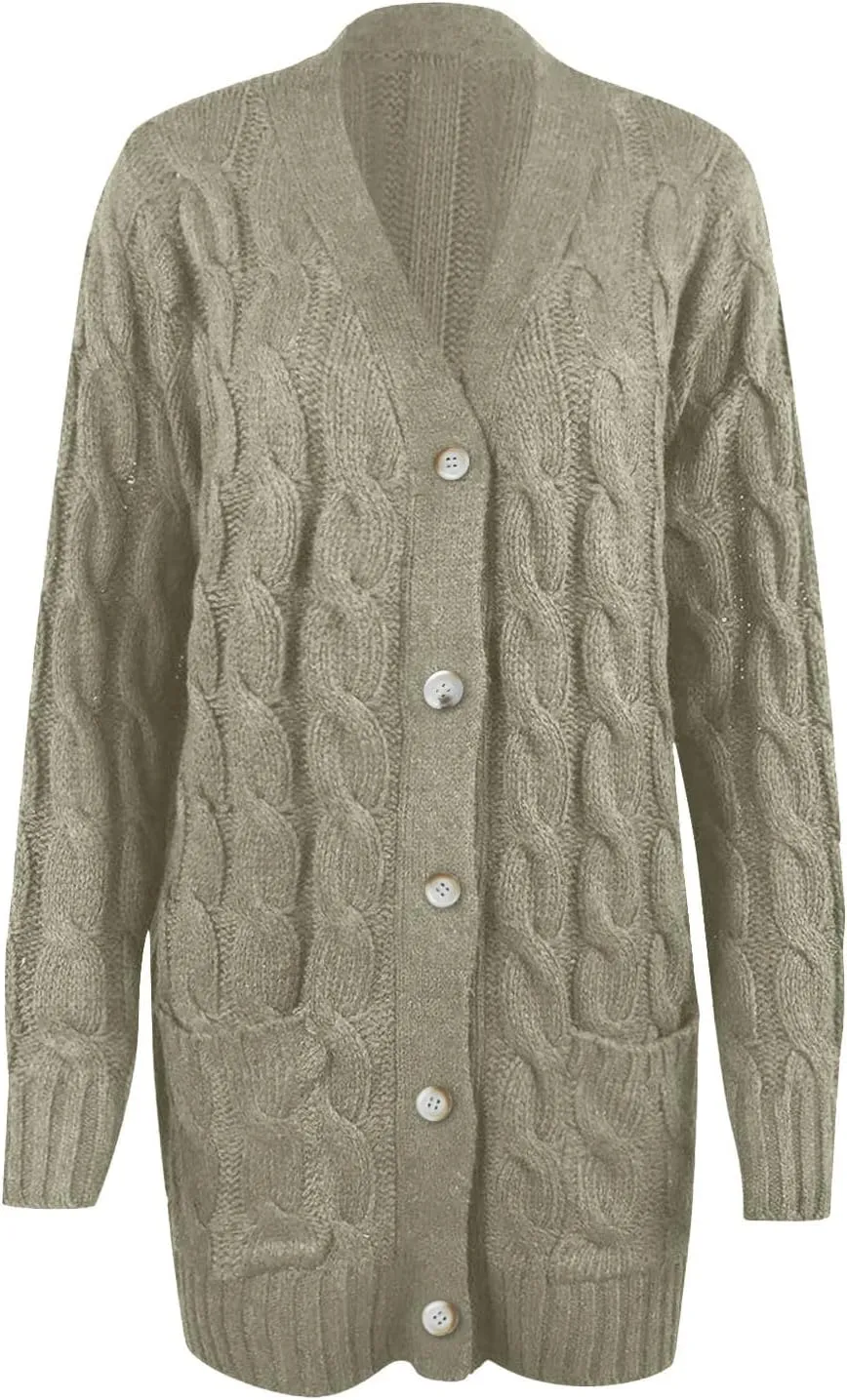 Cardigan Sweaters for Women 2024 Fall Button Down Open Front Cardigan Knit Chunky Sweater Outwear Coats with Pockets