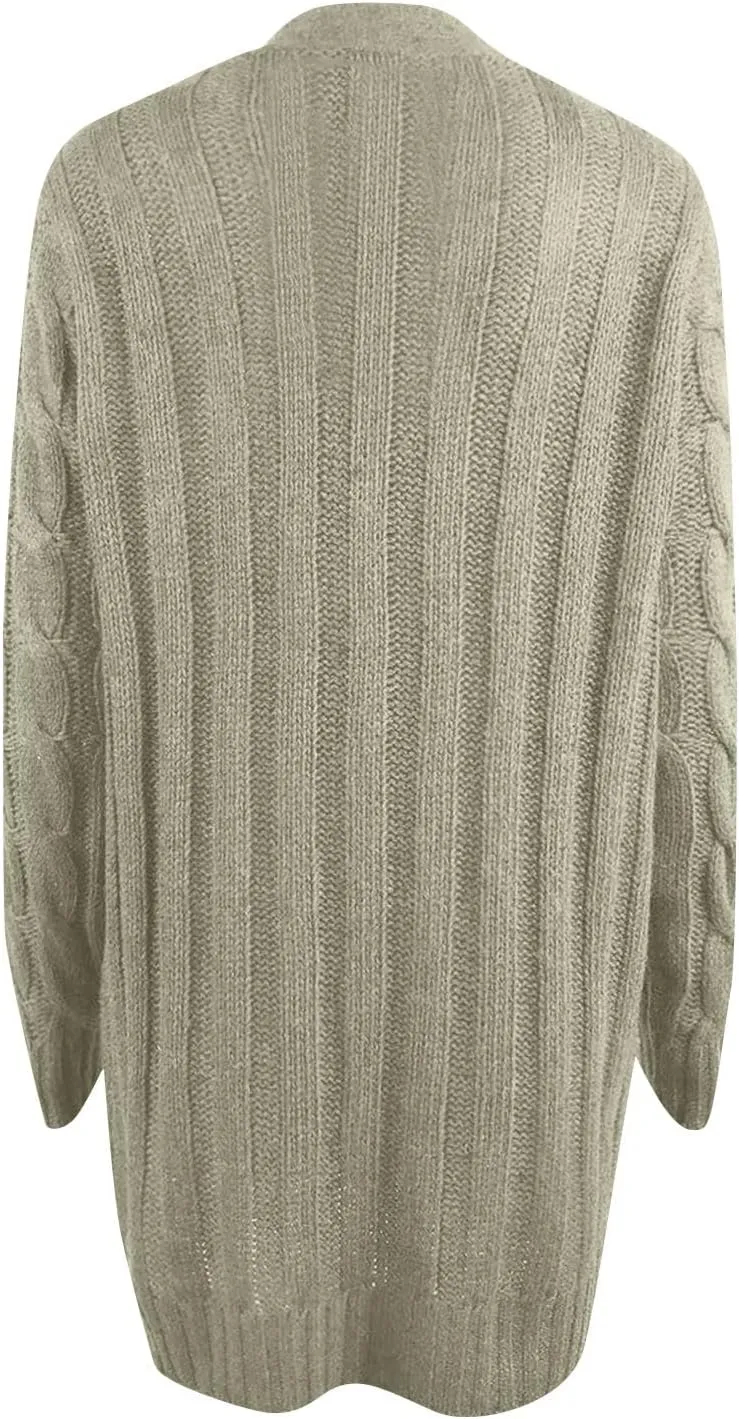 Cardigan Sweaters for Women 2024 Fall Button Down Open Front Cardigan Knit Chunky Sweater Outwear Coats with Pockets