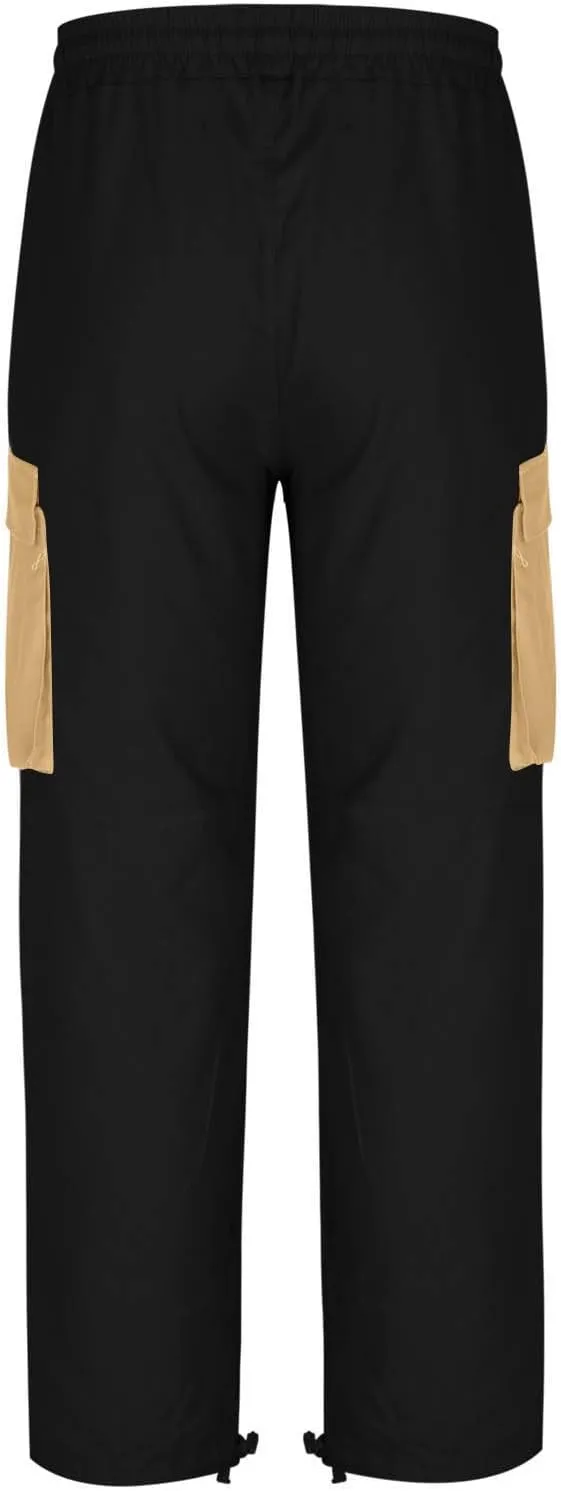 Cargo Pants for Men Fashion Color Block Hiking Straight Leg Sweatpants Athletic Cotton Twill Trousers with Pockets