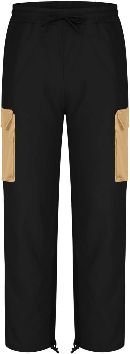 Cargo Pants for Men Fashion Color Block Hiking Straight Leg Sweatpants Athletic Cotton Twill Trousers with Pockets