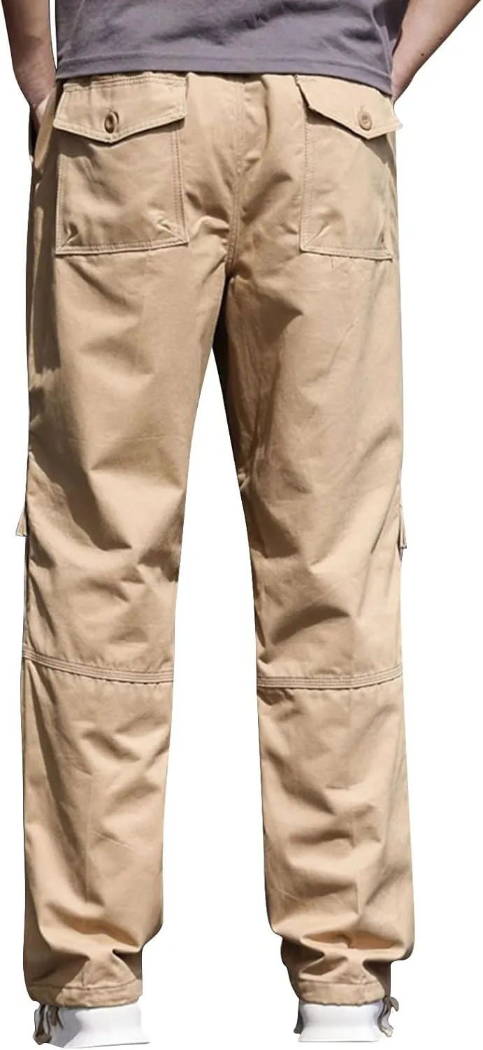 Casual Hiking Pants for Men Stretch Relaxed Fit Cotton Ripstop Tactical Pants Outdoor Work Long Trousers with Pockets