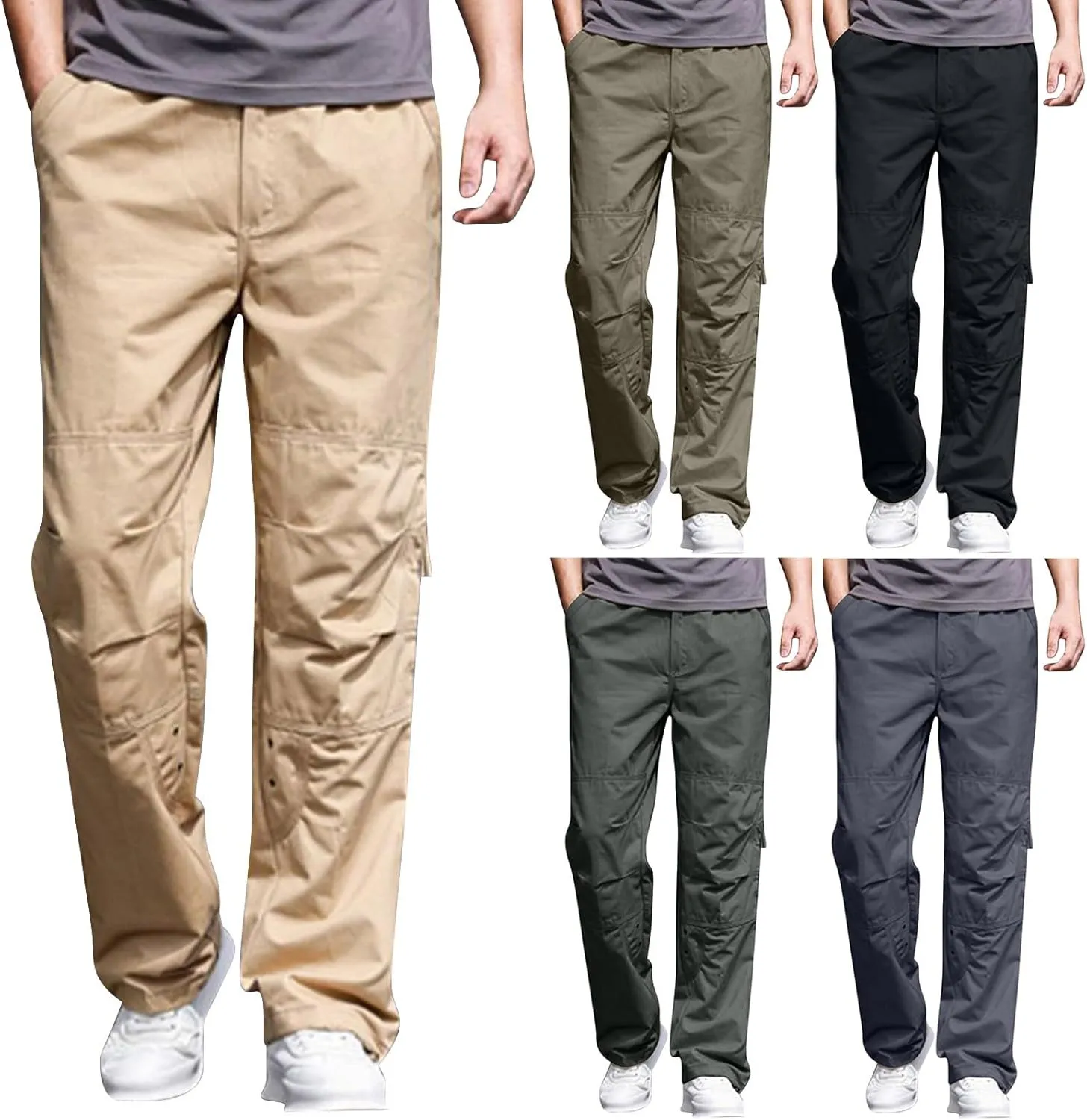 Casual Hiking Pants for Men Stretch Relaxed Fit Cotton Ripstop Tactical Pants Outdoor Work Long Trousers with Pockets