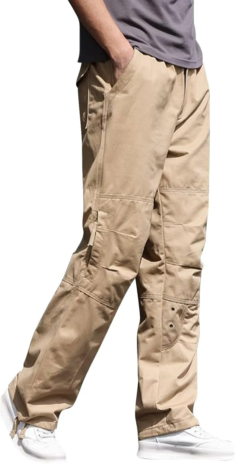 Casual Hiking Pants for Men Stretch Relaxed Fit Cotton Ripstop Tactical Pants Outdoor Work Long Trousers with Pockets