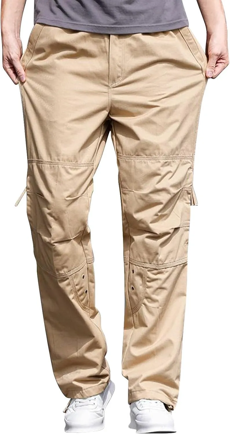 Casual Hiking Pants for Men Stretch Relaxed Fit Cotton Ripstop Tactical Pants Outdoor Work Long Trousers with Pockets