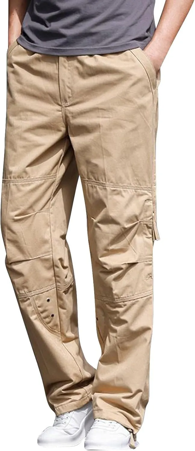 Casual Hiking Pants for Men Stretch Relaxed Fit Cotton Ripstop Tactical Pants Outdoor Work Long Trousers with Pockets