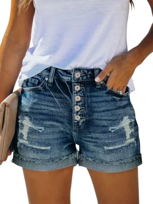 CHICZONE Womens Mid-High Waisted Ripped Denim Jean Shorts Cutoff Stretchy Summer Hot Short Pants