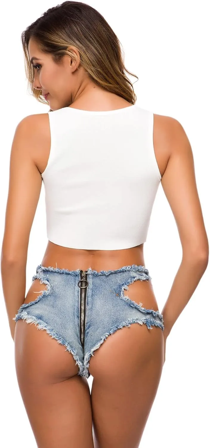 COMLIFE Womens Frayed Jean Short Back Zipper Raw Edge Hem Summer Sexy Ripped Denim Shorts