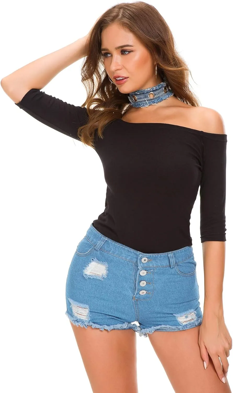 COMLIFE Womens Frayed Jean Short Back Zipper Raw Edge Hem Summer Sexy Ripped Denim Shorts