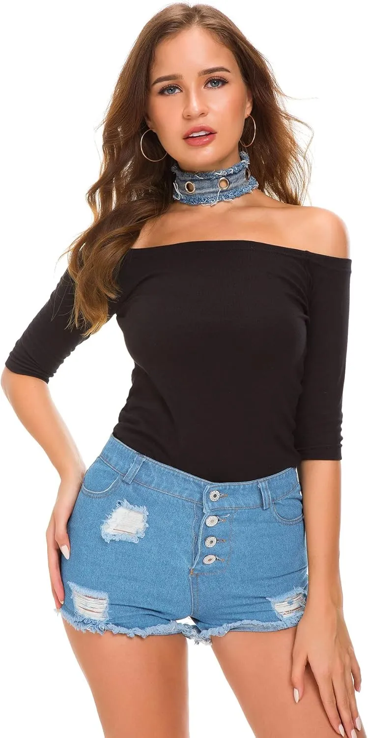 COMLIFE Womens Frayed Jean Short Back Zipper Raw Edge Hem Summer Sexy Ripped Denim Shorts