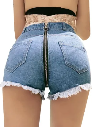 COMLIFE Womens Frayed Jean Short Back Zipper Raw Edge Hem Summer Sexy Ripped Denim Shorts