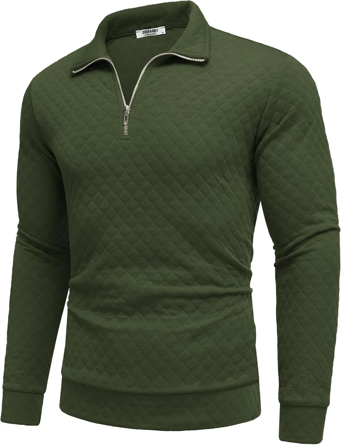 COOFANDY Men's Fashion Quarter Zip Pullover Long Sleeve Quilted Sweatshirt Plaid Jacquard Polo Mock Neck Sweaters