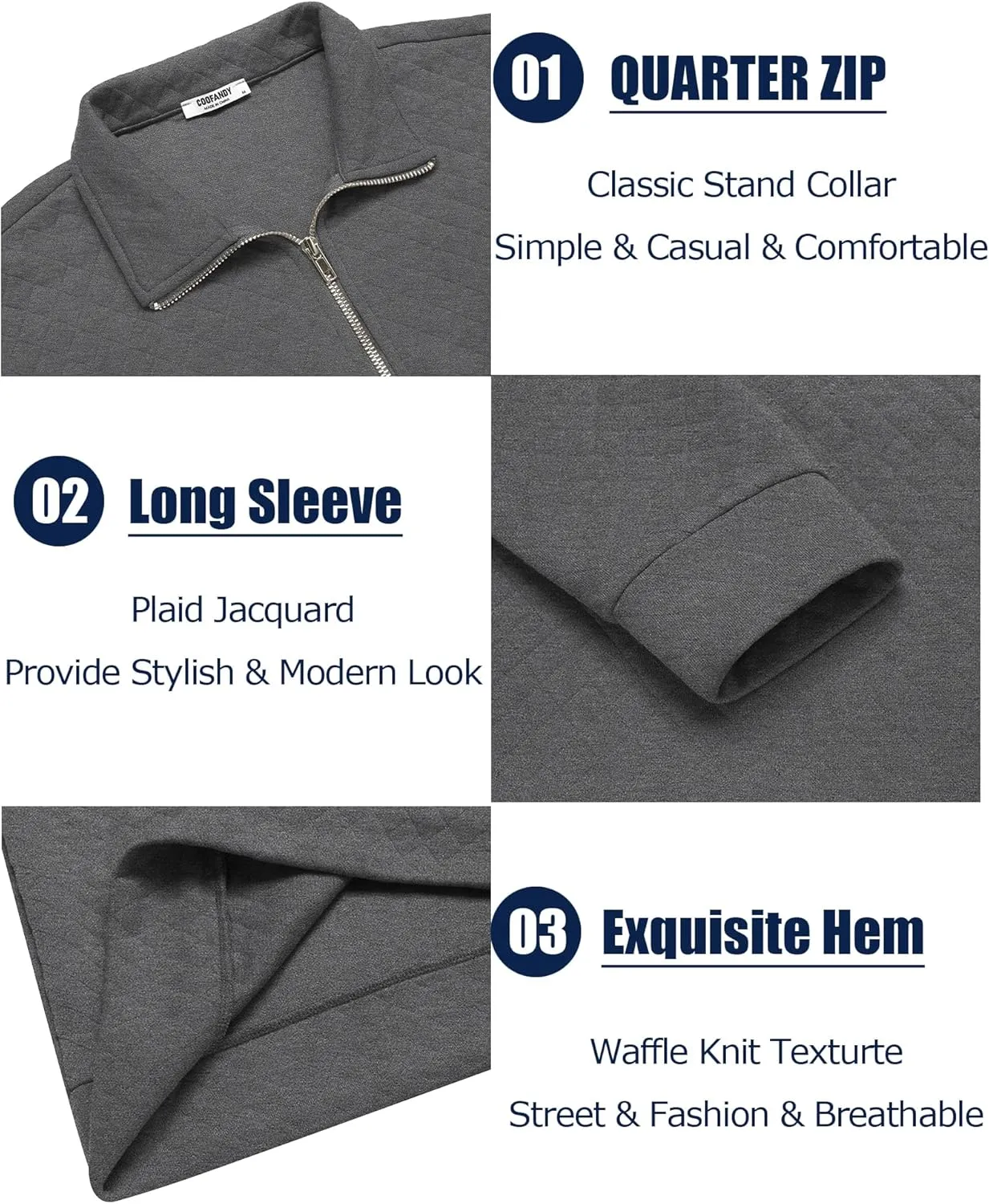 COOFANDY Men's Fashion Quarter Zip Pullover Long Sleeve Quilted Sweatshirt Plaid Jacquard Polo Mock Neck Sweaters