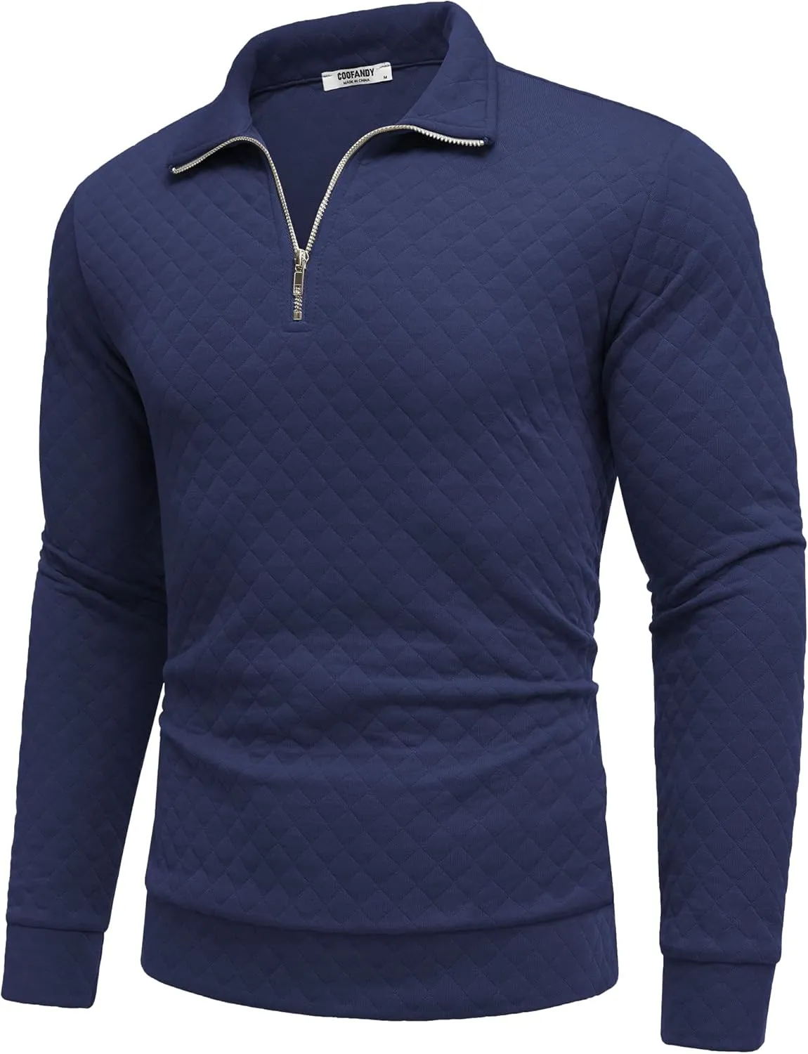 COOFANDY Men's Fashion Quarter Zip Pullover Long Sleeve Quilted Sweatshirt Plaid Jacquard Polo Mock Neck Sweaters