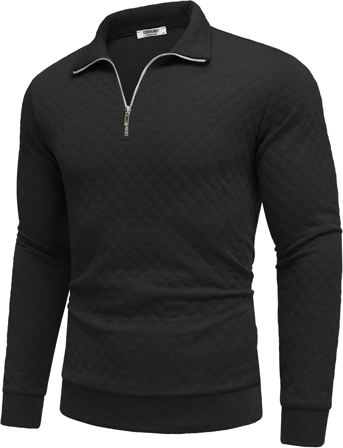 COOFANDY Men's Fashion Quarter Zip Pullover Long Sleeve Quilted Sweatshirt Plaid Jacquard Polo Mock Neck Sweaters