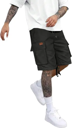 CRNTCEM Lightweight Casual Cargo Shorts for Men Drawstring Classic Hiking Work Shorts Cotton Twill Chinos Short Pants