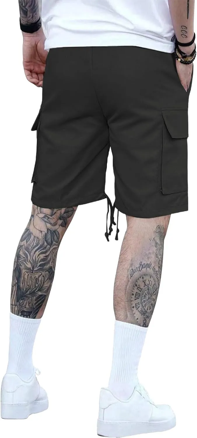 CRNTCEM Lightweight Casual Cargo Shorts for Men Drawstring Classic Hiking Work Shorts Cotton Twill Chinos Short Pants