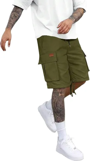 CRNTCEM Lightweight Casual Cargo Shorts for Men Drawstring Classic Hiking Work Shorts Cotton Twill Chinos Short Pants