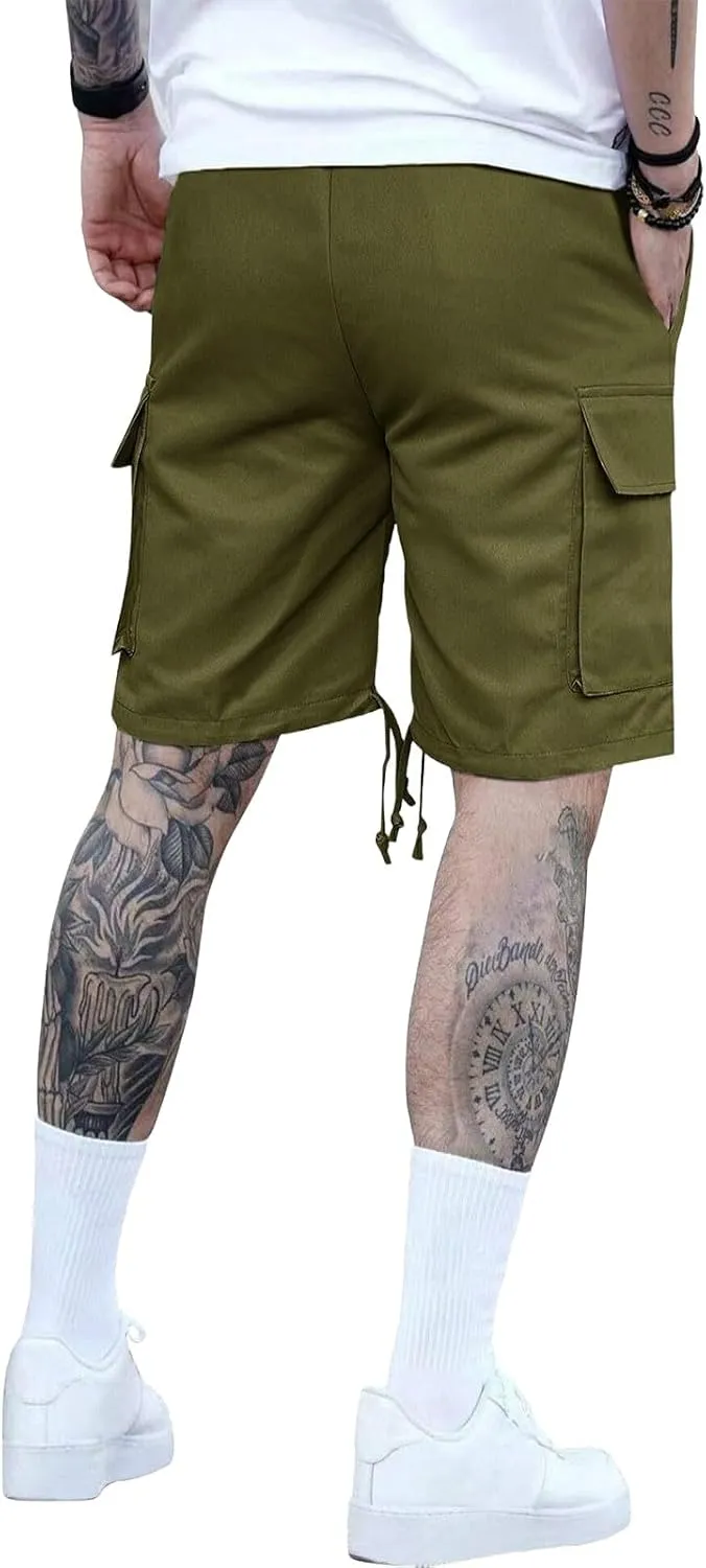 CRNTCEM Lightweight Casual Cargo Shorts for Men Drawstring Classic Hiking Work Shorts Cotton Twill Chinos Short Pants