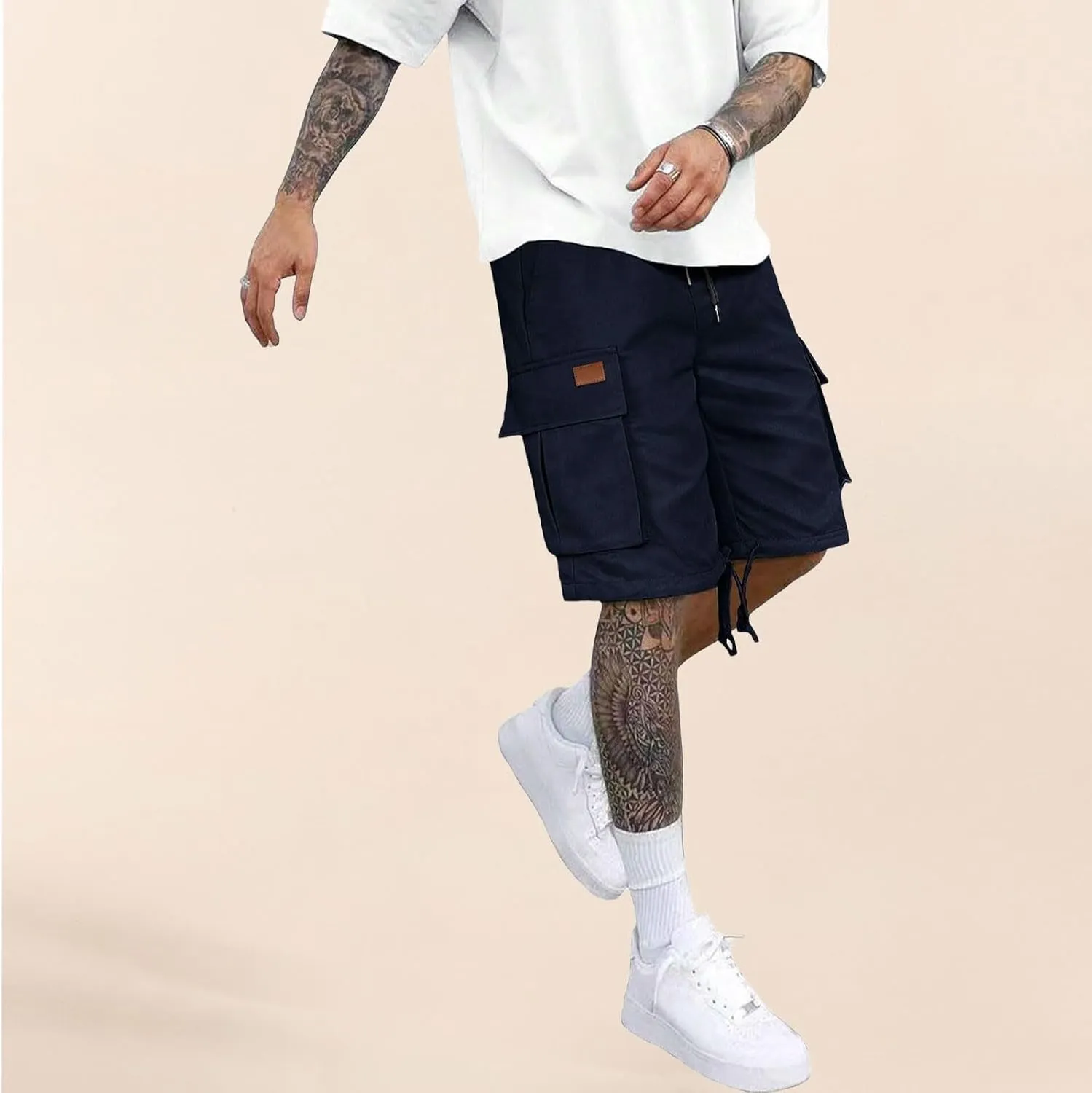 CRNTCEM Lightweight Casual Cargo Shorts for Men Drawstring Classic Hiking Work Shorts Cotton Twill Chinos Short Pants
