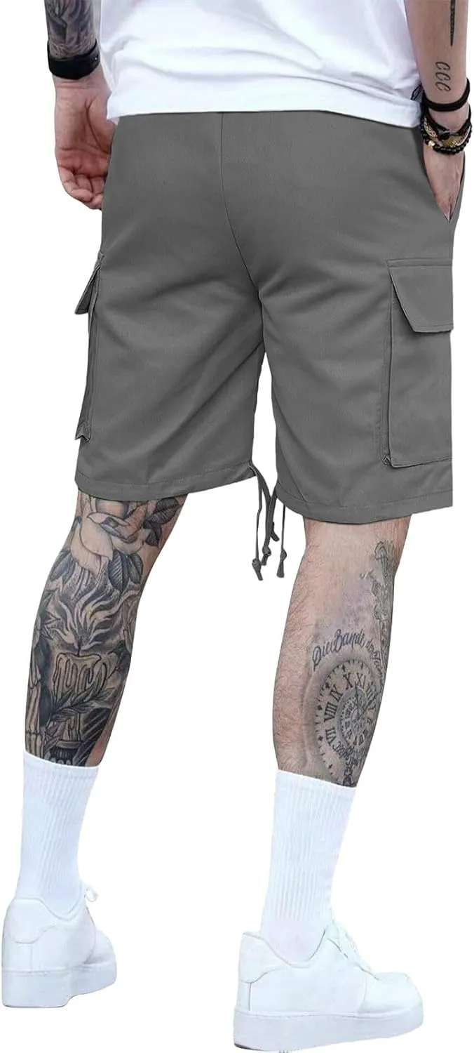 CRNTCEM Lightweight Casual Cargo Shorts for Men Drawstring Classic Hiking Work Shorts Cotton Twill Chinos Short Pants
