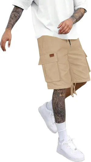 CRNTCEM Lightweight Casual Cargo Shorts for Men Drawstring Classic Hiking Work Shorts Cotton Twill Chinos Short Pants