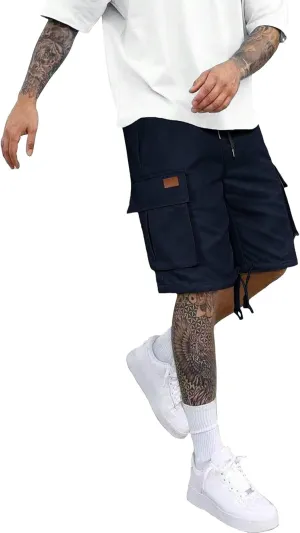 CRNTCEM Lightweight Casual Cargo Shorts for Men Drawstring Classic Hiking Work Shorts Cotton Twill Chinos Short Pants