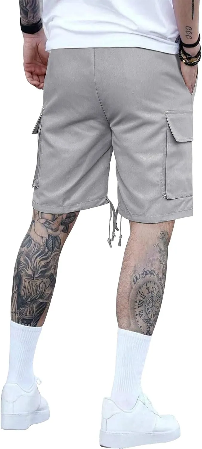 CRNTCEM Lightweight Casual Cargo Shorts for Men Drawstring Classic Hiking Work Shorts Cotton Twill Chinos Short Pants