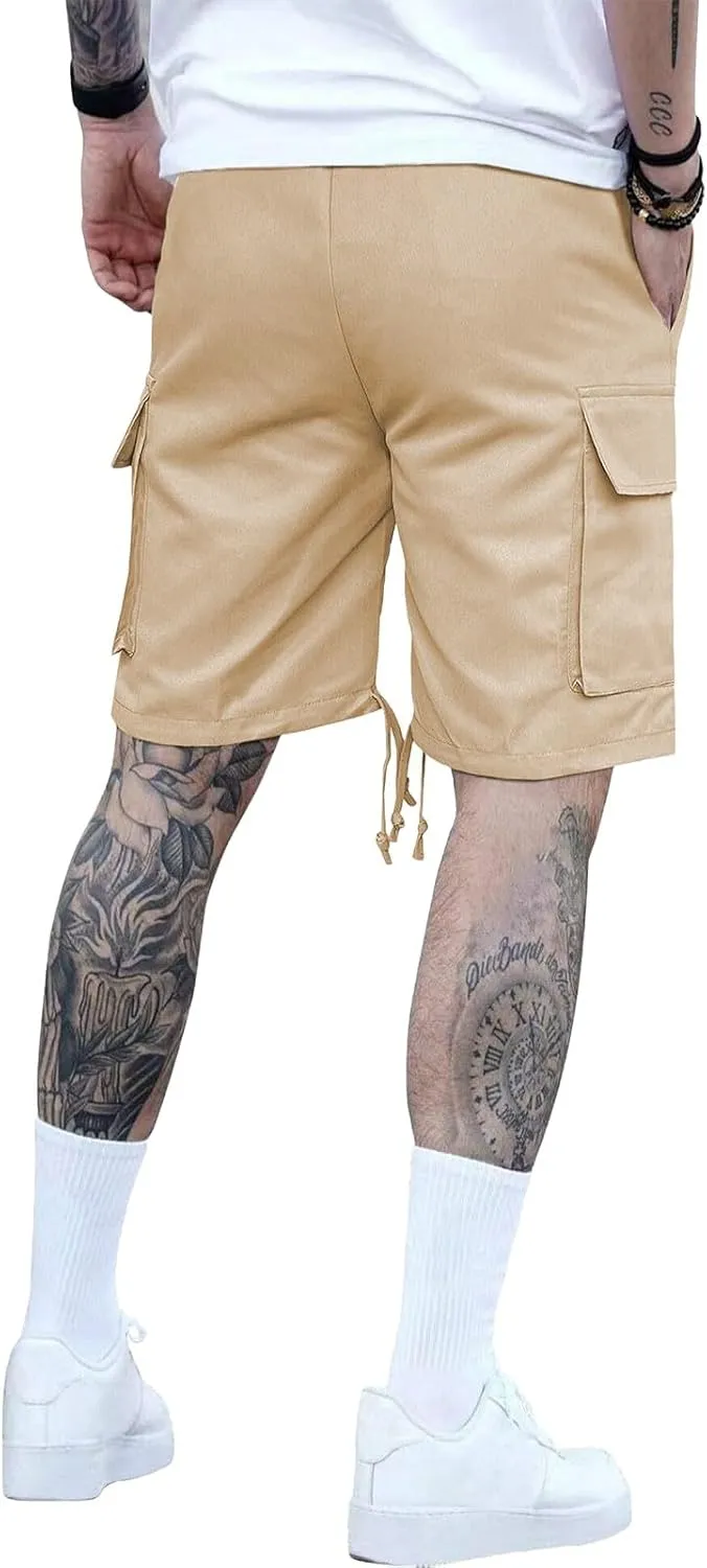 CRNTCEM Lightweight Casual Cargo Shorts for Men Drawstring Classic Hiking Work Shorts Cotton Twill Chinos Short Pants