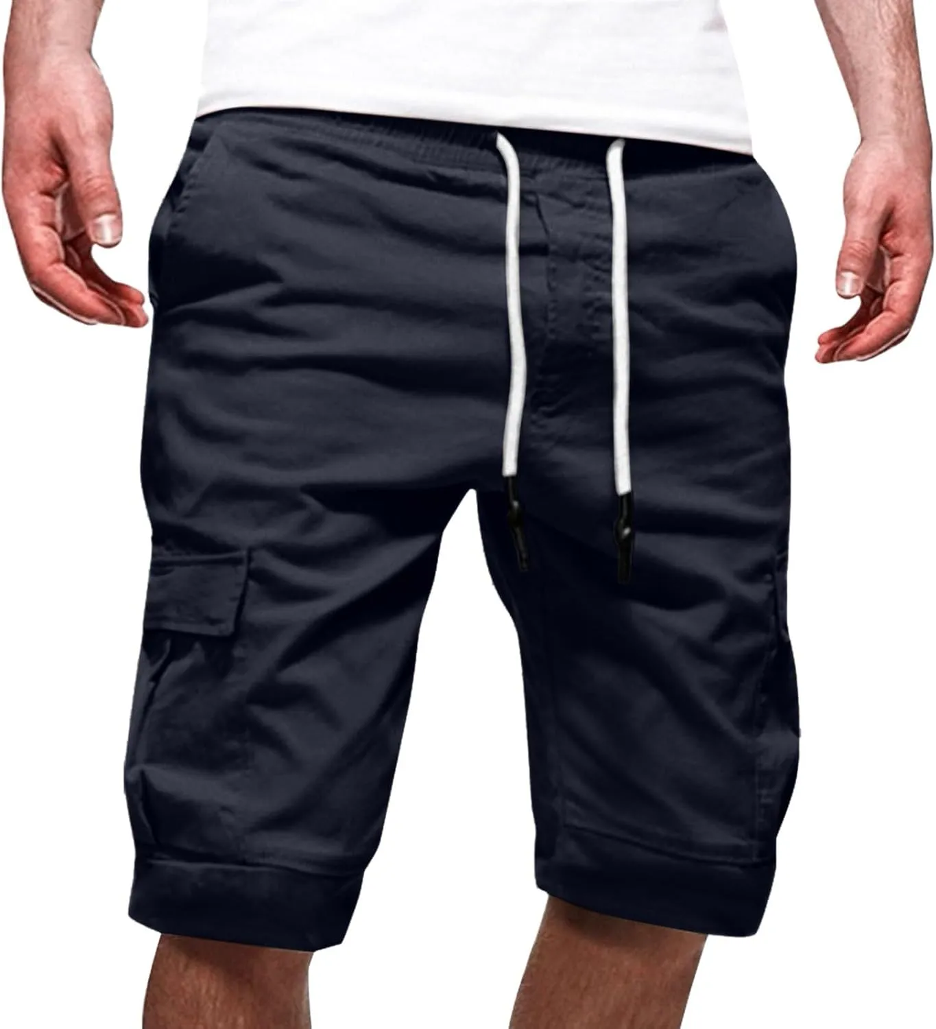CRNTCEM Mens Casual Cargo Shorts Cotton Twill Chino Short Drawstring Stretch Summer Work Dressy Shorts with Pockets
