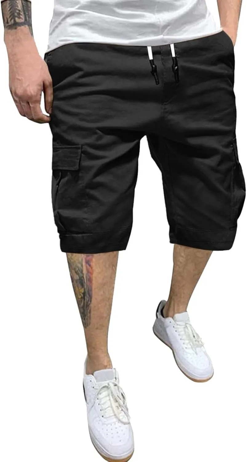 CRNTCEM Mens Casual Cargo Shorts Cotton Twill Chino Short Drawstring Stretch Summer Work Dressy Shorts with Pockets