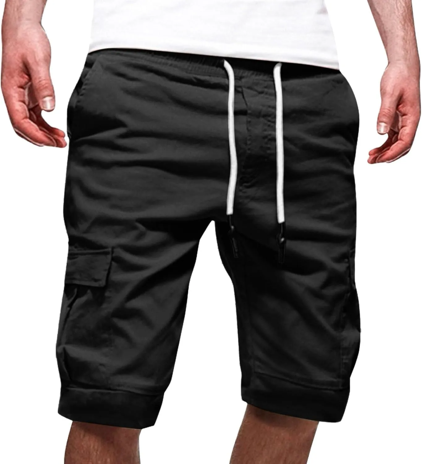 CRNTCEM Mens Casual Cargo Shorts Cotton Twill Chino Short Drawstring Stretch Summer Work Dressy Shorts with Pockets