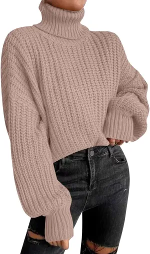 Cropped Sweaters for Women Trendy Knit Crop Turtleneck Sweater Fleece Jacket Cute Sweatshirts Long Sleeve Tops