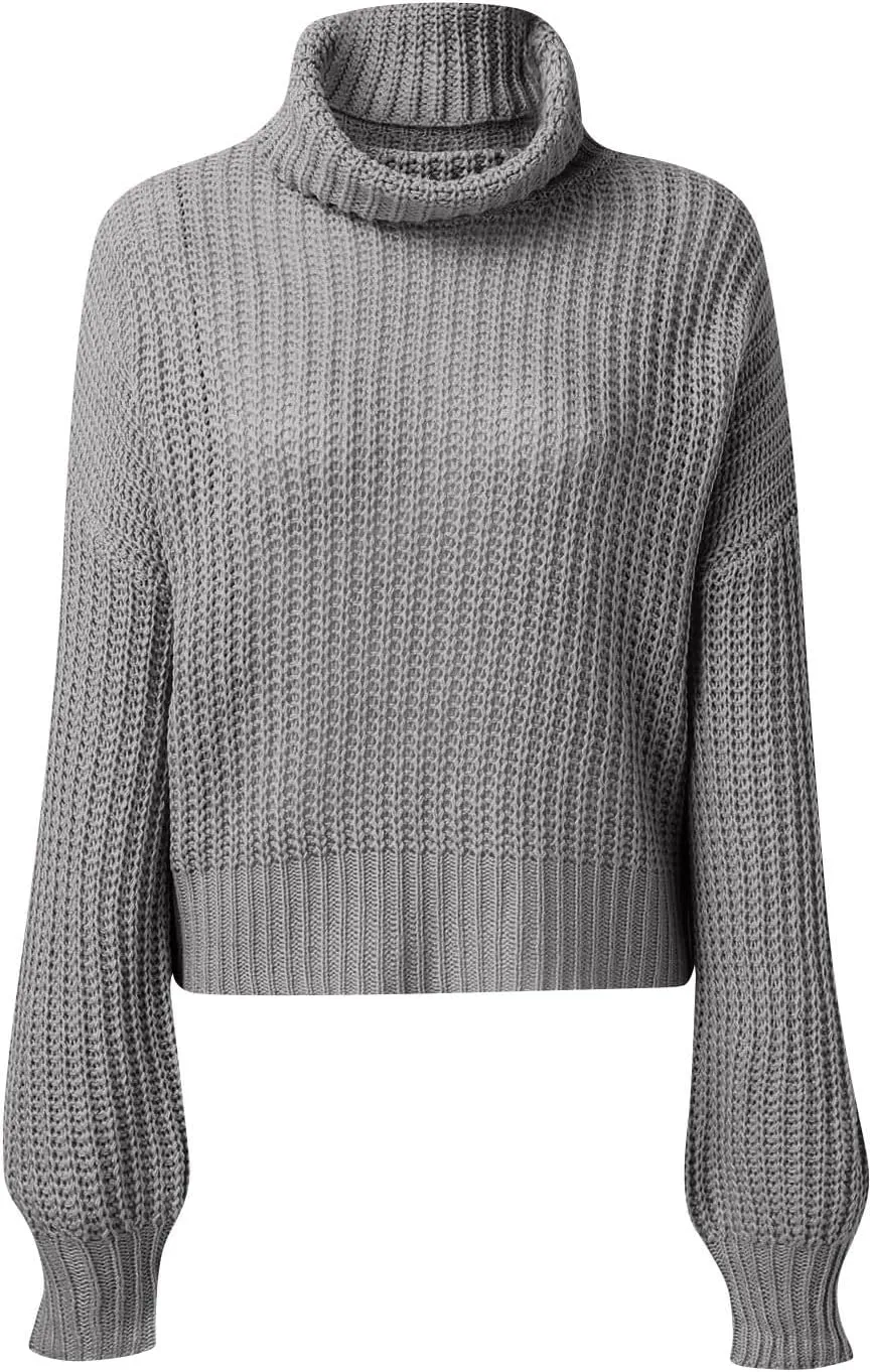Cropped Sweaters for Women Trendy Knit Crop Turtleneck Sweater Fleece Jacket Cute Sweatshirts Long Sleeve Tops