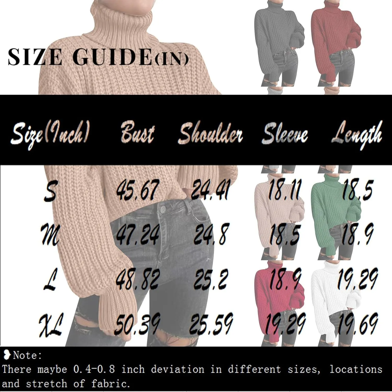 Cropped Sweaters for Women Trendy Knit Crop Turtleneck Sweater Fleece Jacket Cute Sweatshirts Long Sleeve Tops