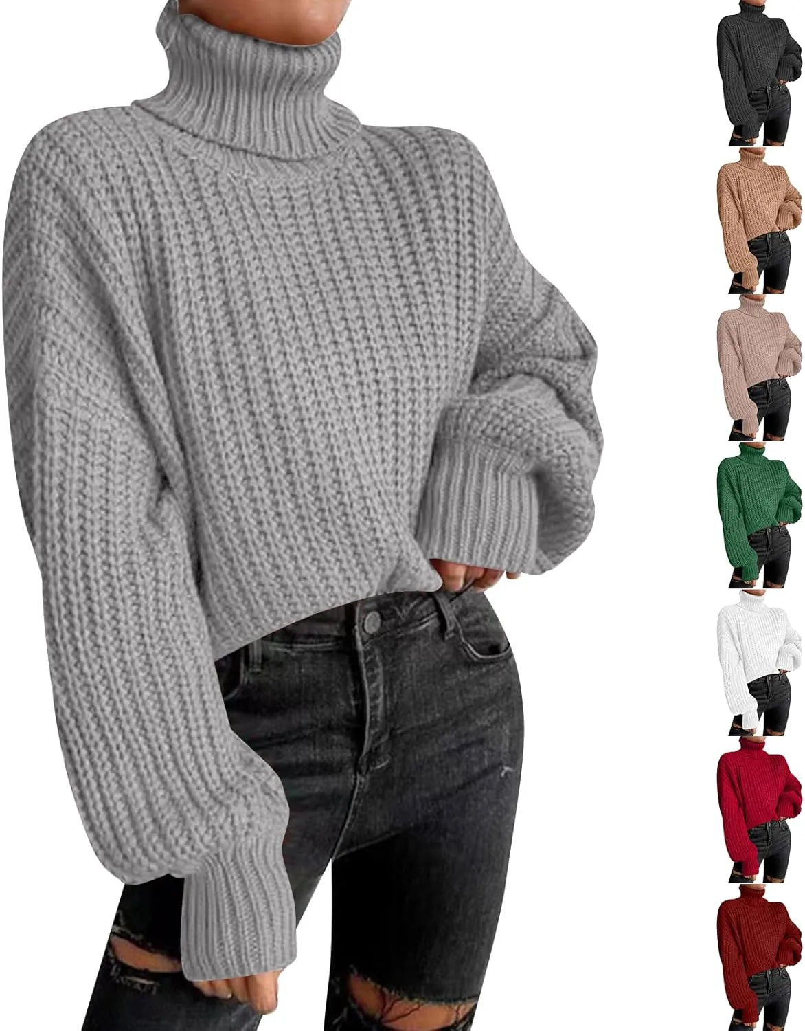 Cropped Sweaters for Women Trendy Knit Crop Turtleneck Sweater Fleece Jacket Cute Sweatshirts Long Sleeve Tops